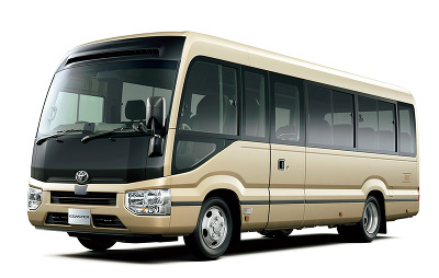 コースター 乗車定員／28人 バス コミューター（14人乗り）とコースター（28人乗りもしくは24人乗り）の2種類のバスをご用意しております