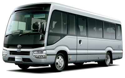 コースター（24～28人乗り） 乗車定員／24人 バス コミューター（14人乗り）とコースター（28人乗りもしくは24人乗り）の2種類のバスをご用意しております